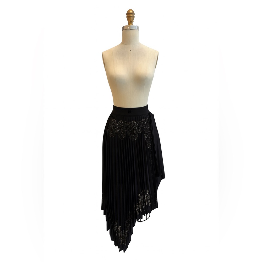 Givenchy Black Pleated Asymmetric Skirt with Stud Embellishments SS2019 Size 38
